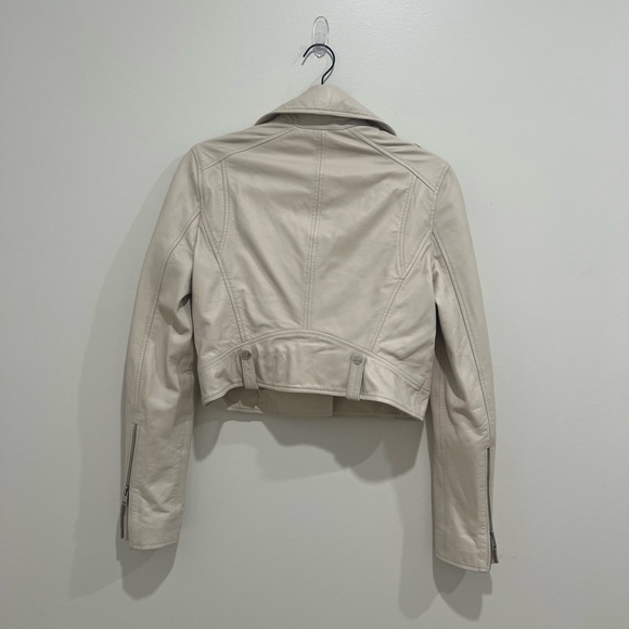 Lamarque Ciara Leather Moto Biker Jacket Bone Size Medium $625 - Picture 13 of 14
